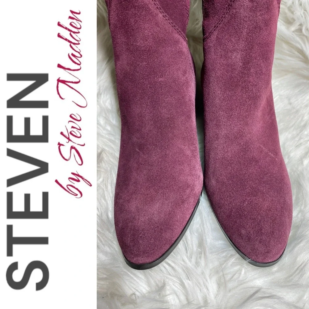 Steven‎ by Steve Madden Larken Burgundy Wine Suede Tall Wedge Boots Boho 7